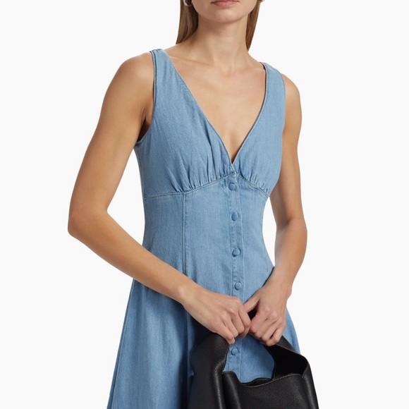 NWT Reformation Sebastian Denim Midi Dress Savannah V-neck Button-Front Size 4 - Picture 5 of 13